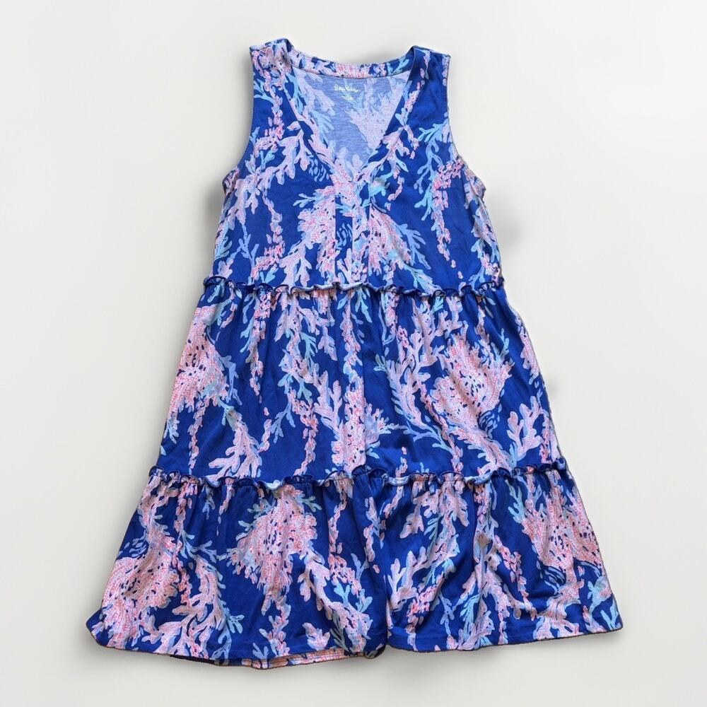 Lilly Pulitzer Lorina Swing Dress Borealis Blue Swim on Over Tiered Beach Small